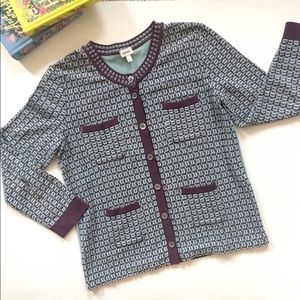 Kenzo Blue Purple Basketweave Cardigan Small